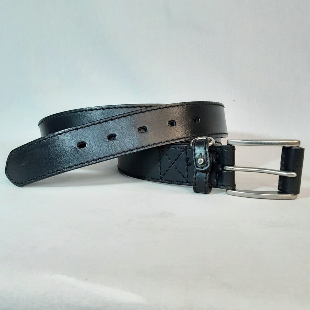 💎Mens Black Leather Border Stitch Money Belt Size XL Versatile Dress Casual